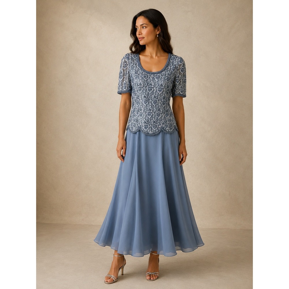 Vintage 80s SCALA Blue Beaded Evening Gown XXL Formal Mother of Bride Dress